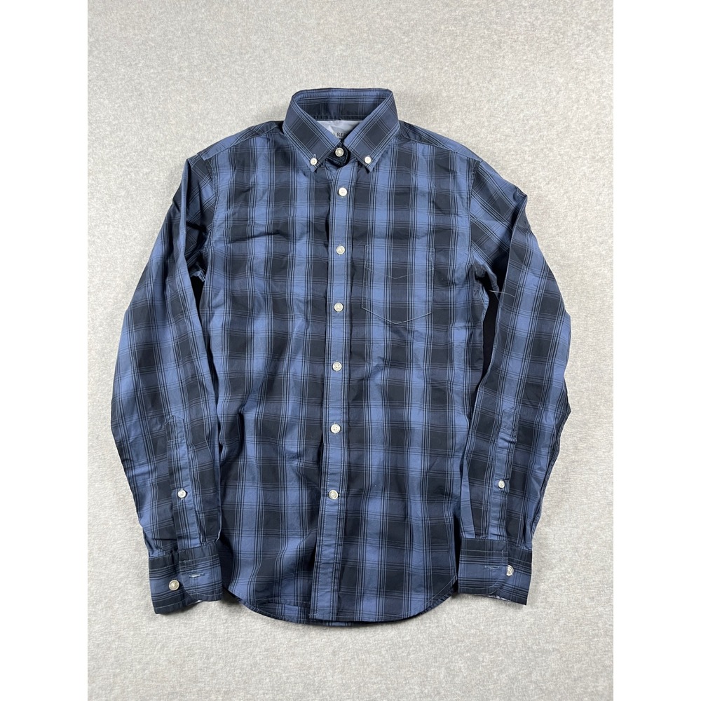 Banana Republic Luxe Poplin Shirt Men XXS Blue Plaid Button Down Preppy Office